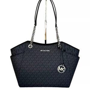 NWT Michael Kors Signature Black Jet Set Travel Chain Shoulder Tote Bag